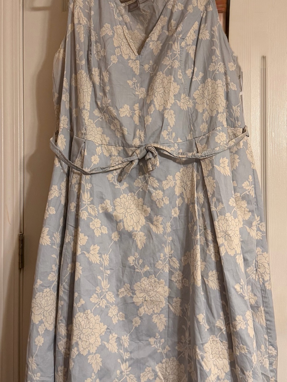 eshakti Light Blue Floral Midi Dress with Cream Print
